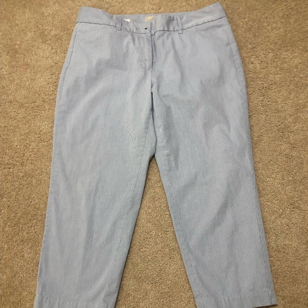 LOFT Crop Light Blue Stripe Pants